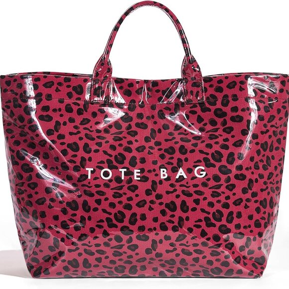 PVC Tote Bag for Women Large Capacity Waterproof Leopard Canvas Hobo Handbag - Picture 1 of 6